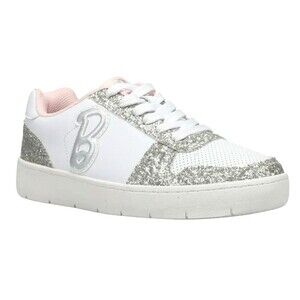 Barbie by Mattel Women's Casual White Court Sneaker With Glitter Accents Size 8